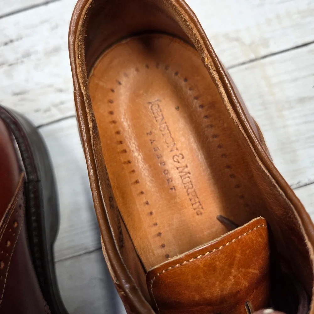 Johnston & Murphy Passport Saddle Oxford Mens 10W Brown Leather Brogue Italy